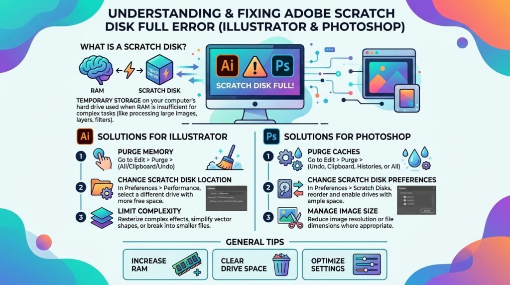 Adobe IllustratorPhotoshop স্ক্র্যাচ ডিস্ক ফুল।