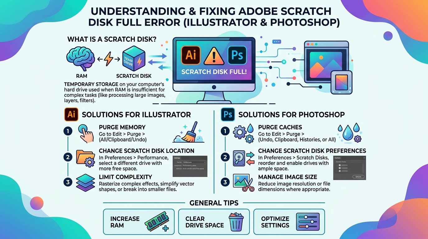 Adobe IllustratorPhotoshop স্ক্র্যাচ ডিস্ক ফুল।