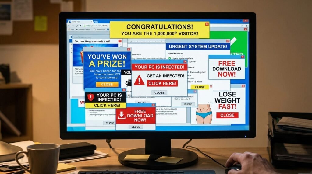 Adware Removal বিজ্ঞাপনে স্ক্রিন ভরে যাওয়া।