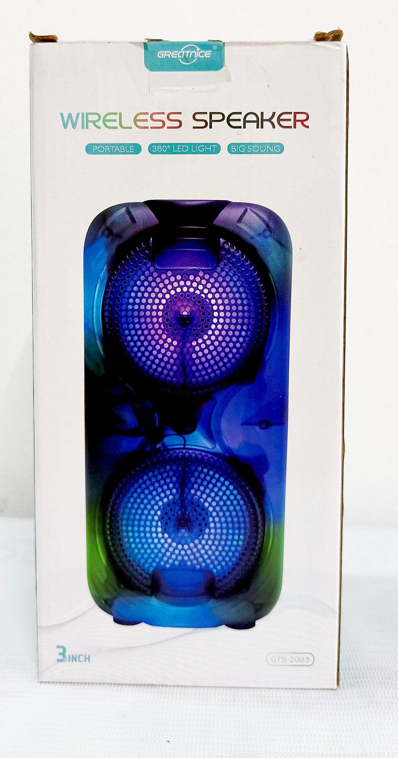 Greatnice GTS-2083 Portable Dual 3-Inch Wireless Bluetooth Speaker with 360° LED Light