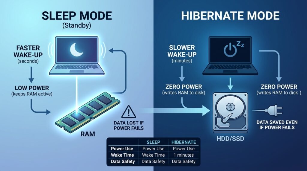 Hibernate বনাম Sleep মোডের সমস্যা।