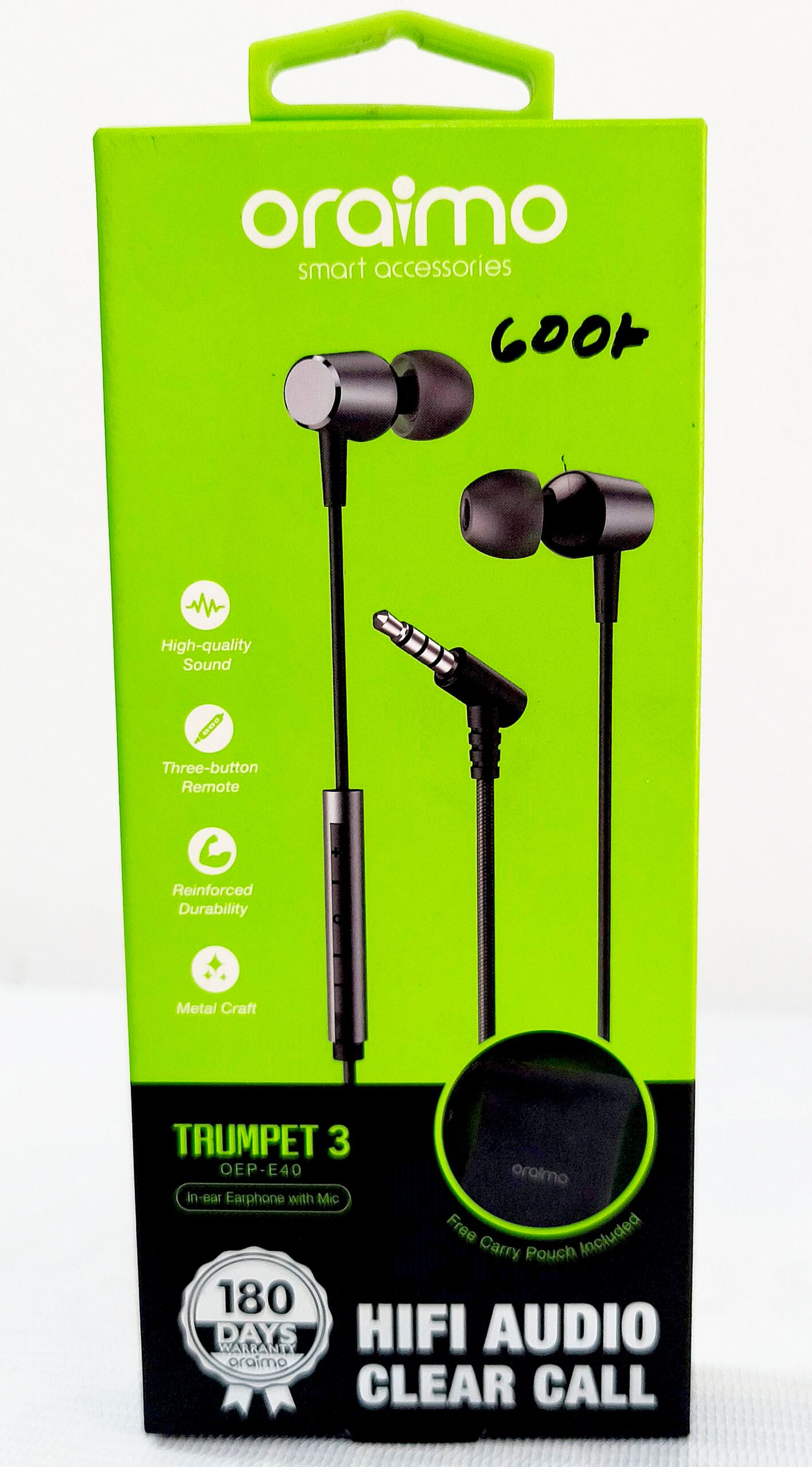 oraimo Trumpet 3 OEP-E40 In-ear Earphone with Mic and Three-button Remote