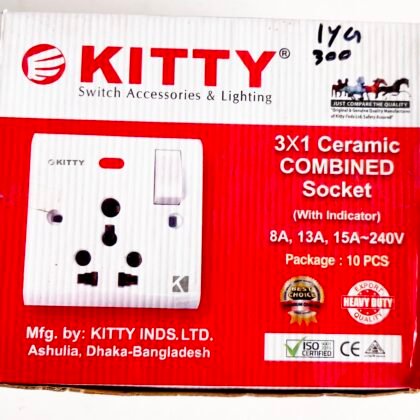 KITTY 3X1 Ceramic Combined Socket with Switch and Indicator