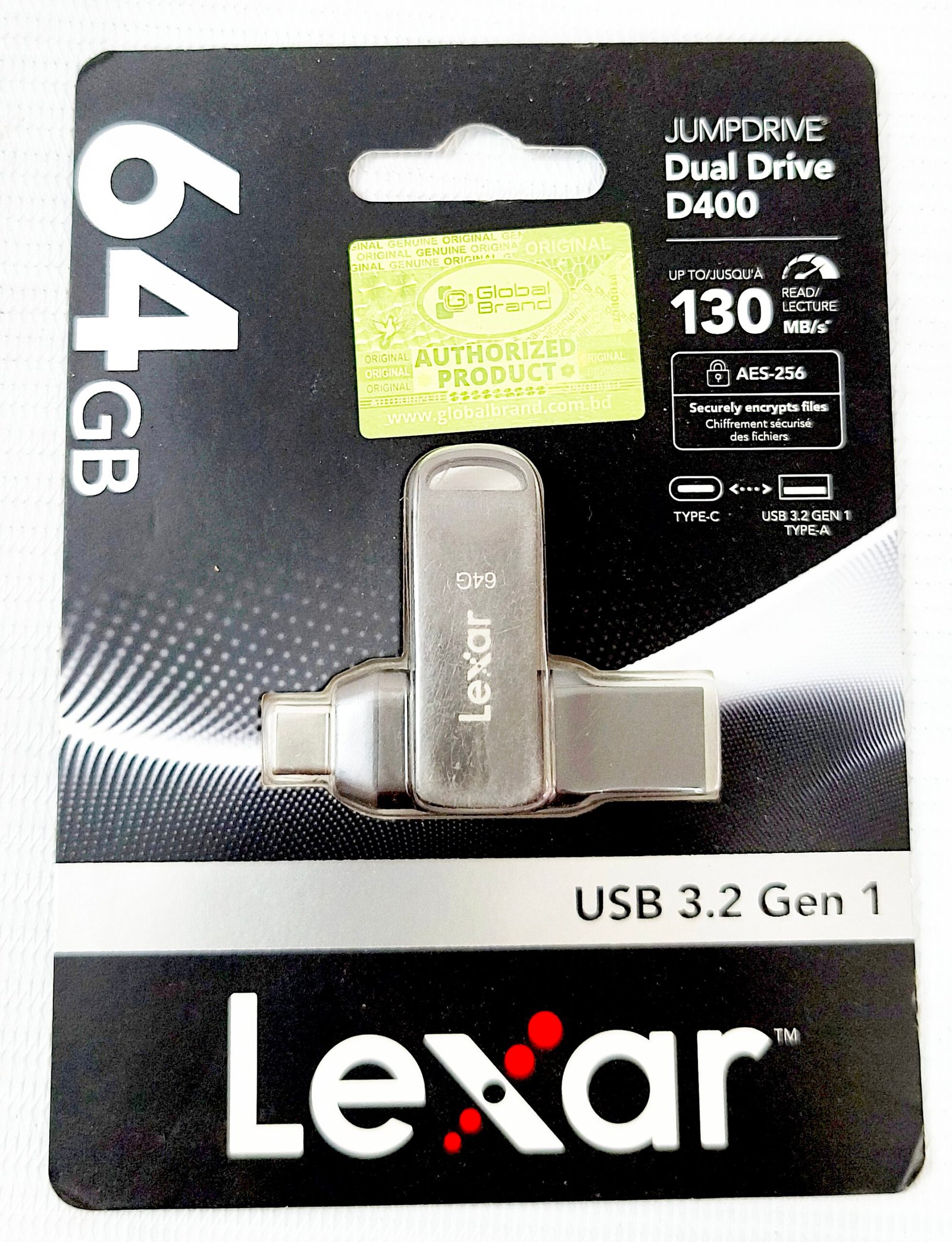 Lexar JumpDrive Dual Drive D400 64GB USB 3.2 Gen 1 Type-C OTG Flash Drive