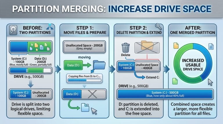  Partition Merging ড্রাইভ স্পেস বাড়ানো।