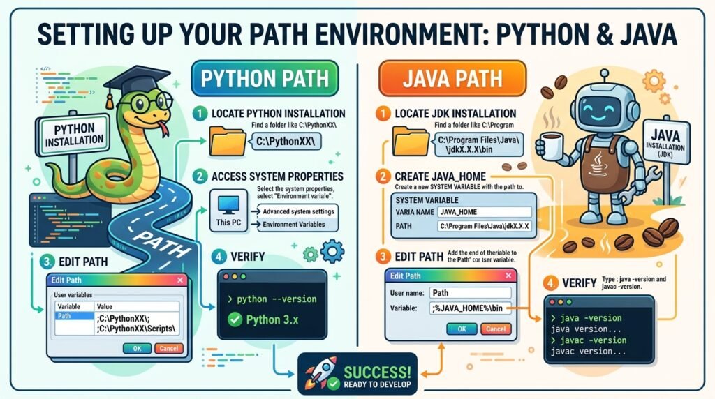 PythonJava PATH এনভায়রনমেন্ট সেটআপ।