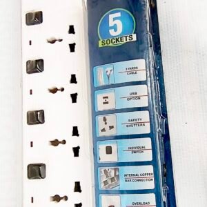 RFL CLICK Super Series Extension Cord with 5 Sockets & USB Port (3 Yards)