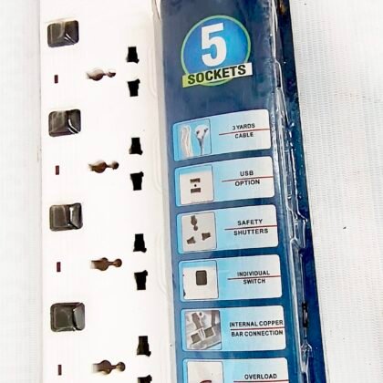 RFL CLICK Super Series Extension Cord with 5 Sockets & USB Port (3 Yards)