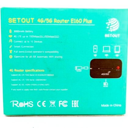SETOUT E160 Plus 4G5G Pocket Router with 3000mAh Battery (150Mbps)