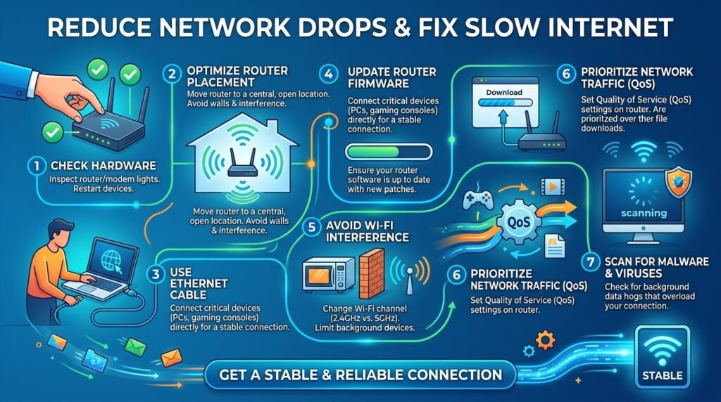 Slow Internet নেটওয়ার্ক ড্রপ কমানো।