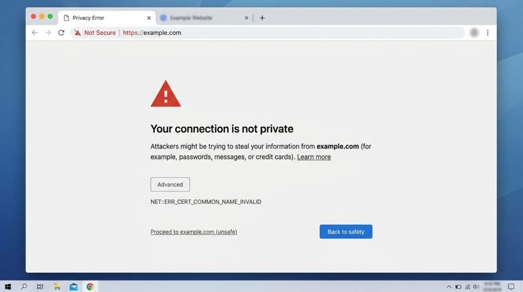 Your connection is not private' ব্রাউজার এরর।